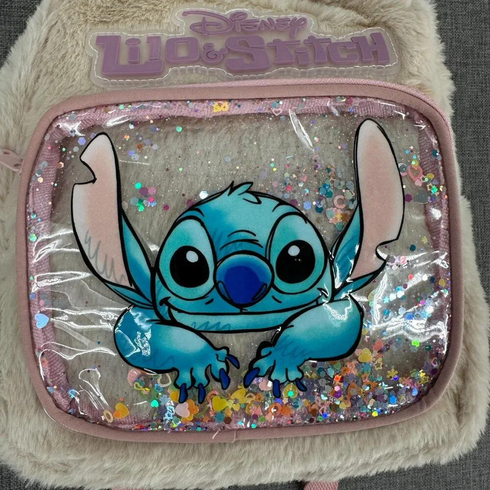 NEW! Disney Lilo &‎ Stitch Plush Backpack Beige Turquoise Sequin Pocket detail